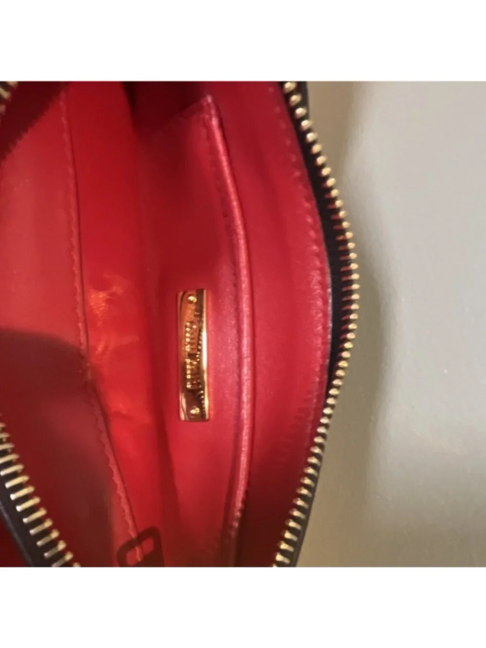 Miu Miu Red Logo Zip Wristlet Clutch Pouch w/ Wrist Strap Gold Hardware